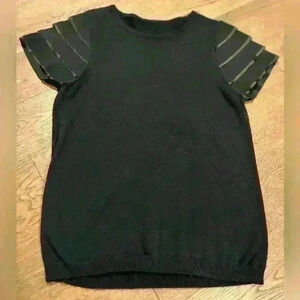 Black Crew Neck Knit Short Sleeve Top Size Medium